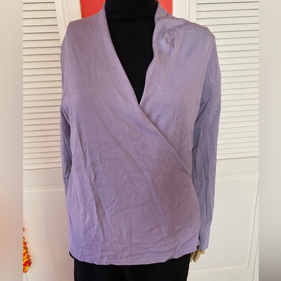 Eileen Fisher purple wrap waist blouse in size petite large. - Picture 2 of 16